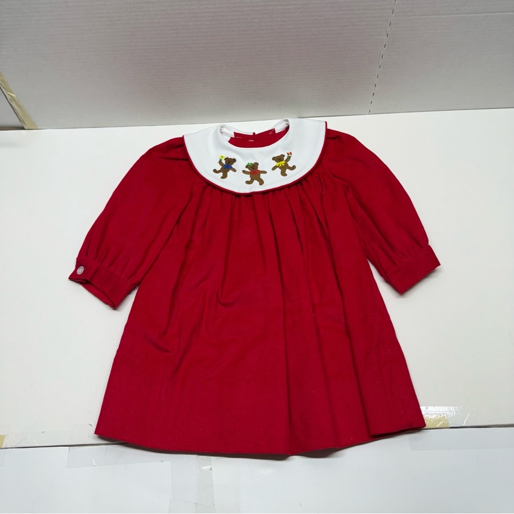 Vintage 1980s Collared Bear Corduroy Long Sleeve Dress